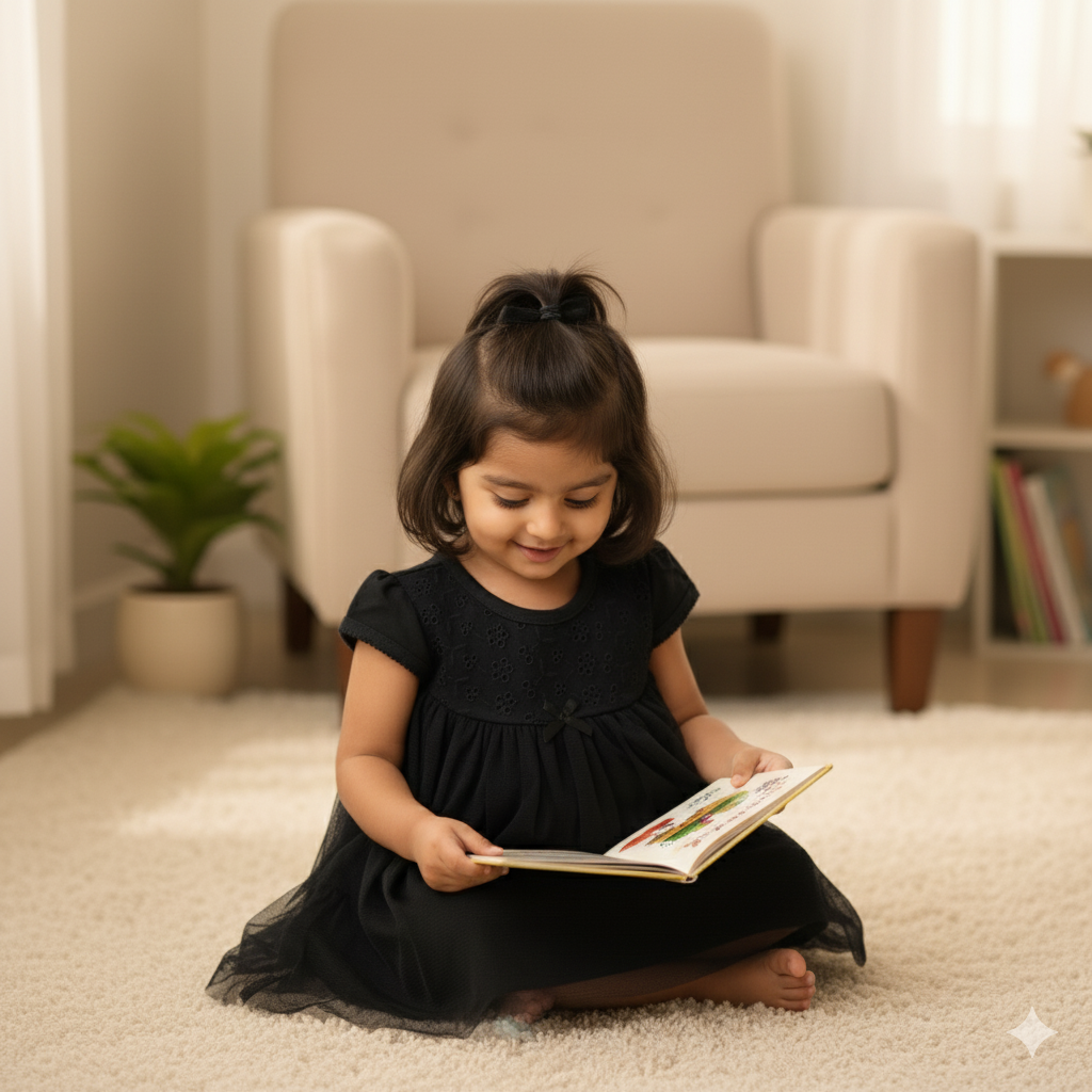 Elegant Black Schiffli Dress with Tulle Overlay