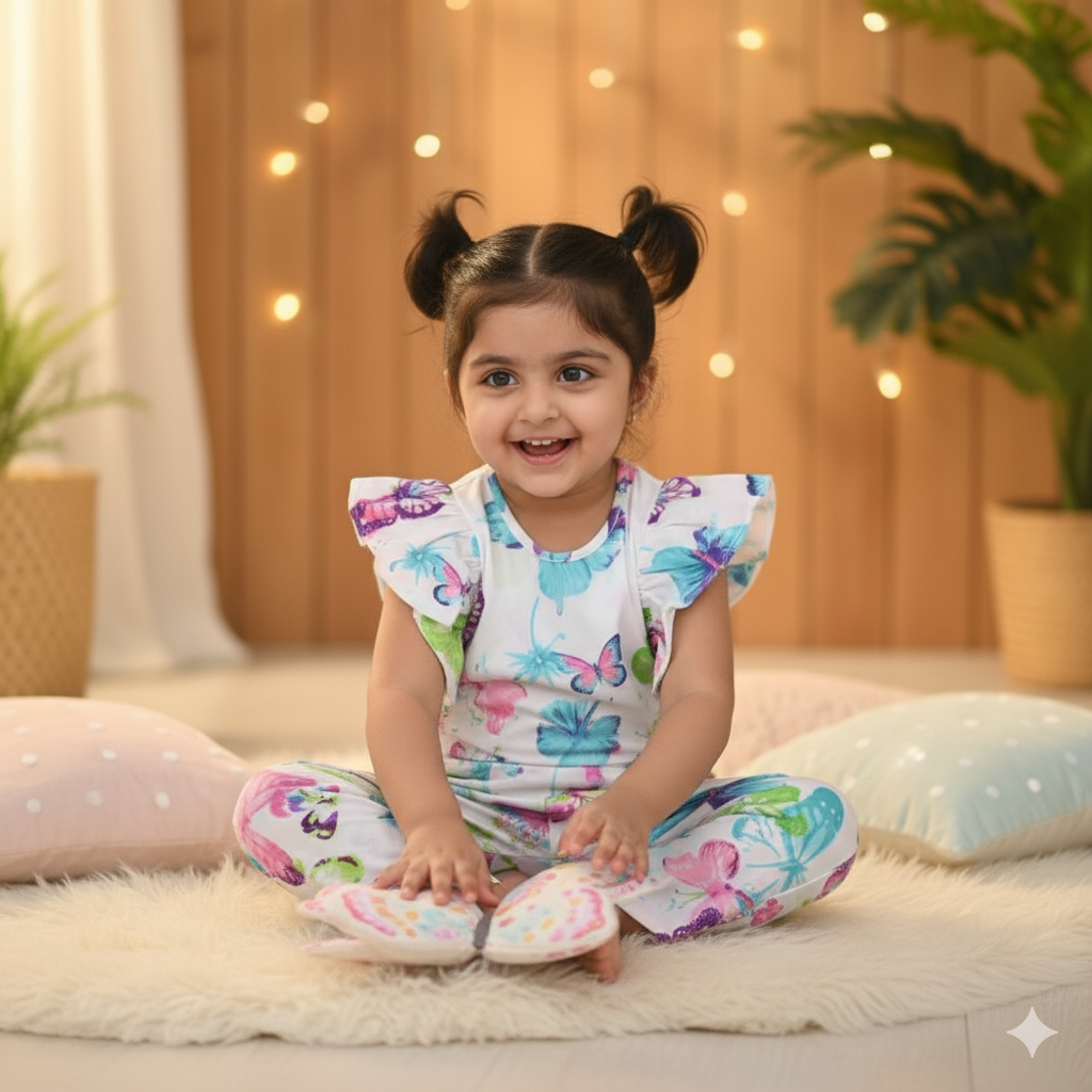 White Butterfly Print Jumpsuit