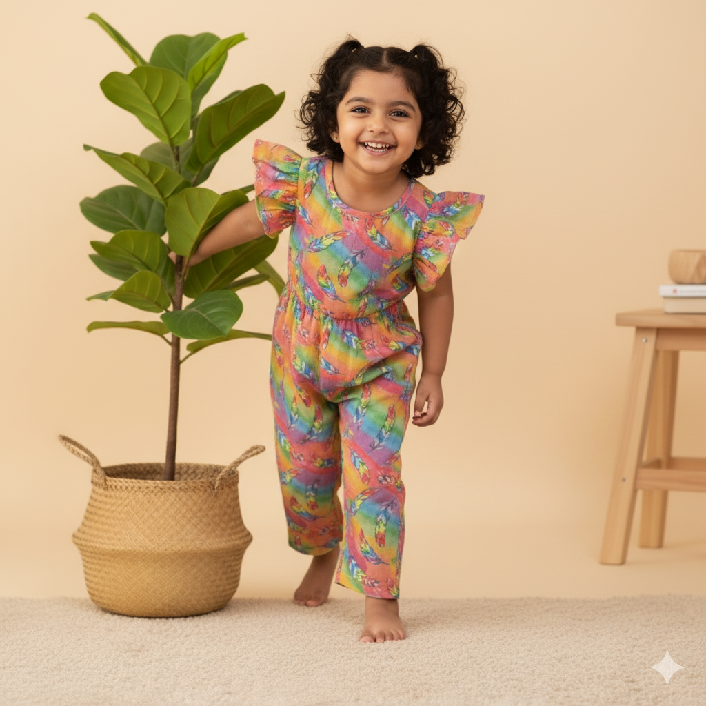 Rainbow Feather Print Jumpsuit