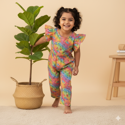 Rainbow Feather Print Jumpsuit