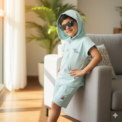 Boys Soft Mint Cotton Hooded Tee and Shorts set