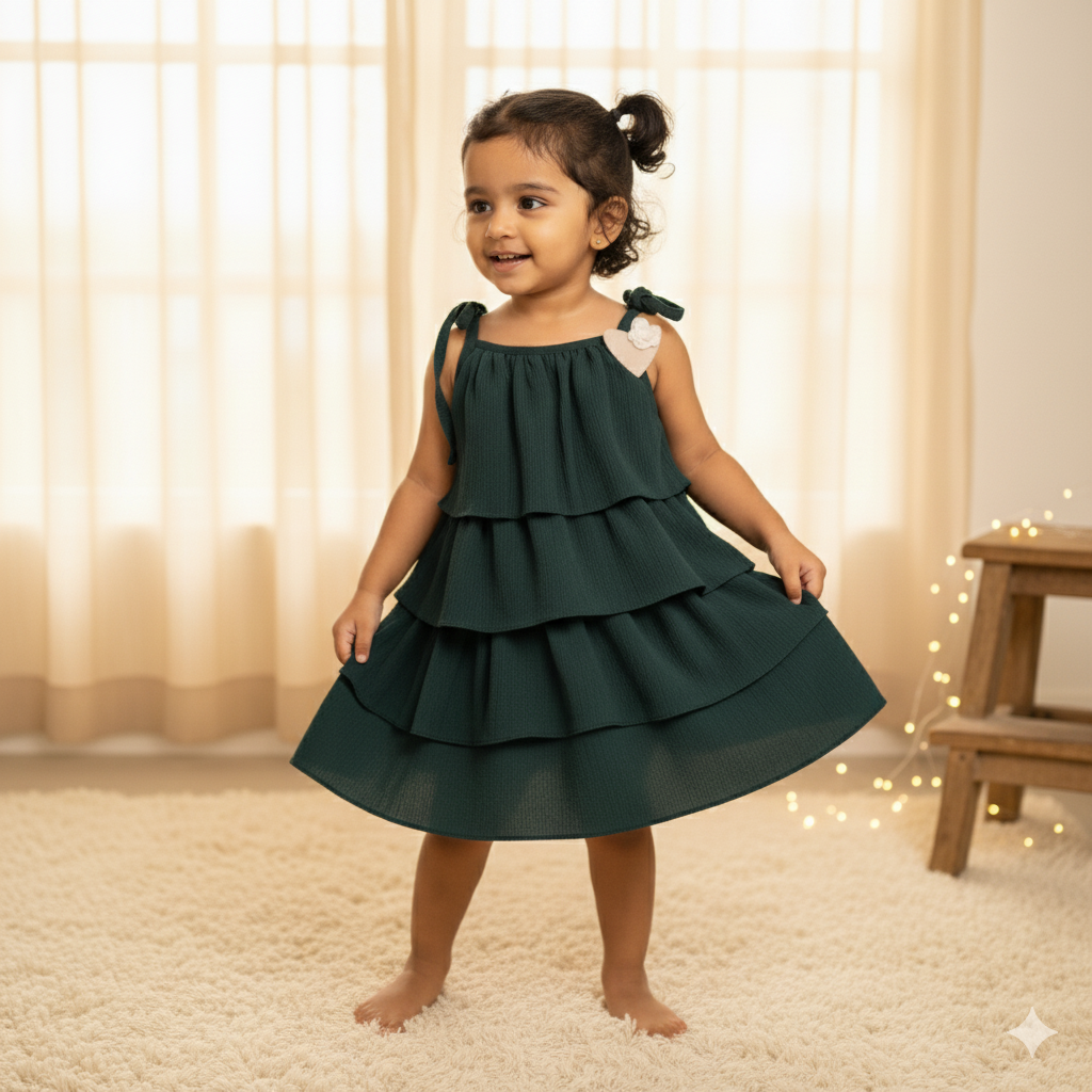 Classic Green Tiered Ruffle Dress