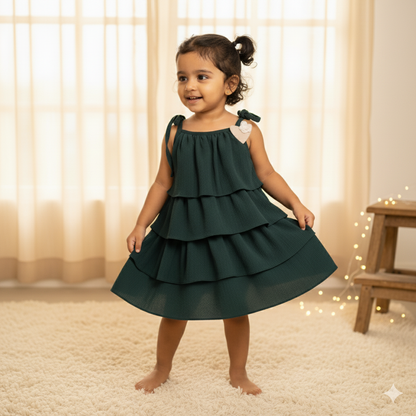 Classic Green Tiered Ruffle Dress
