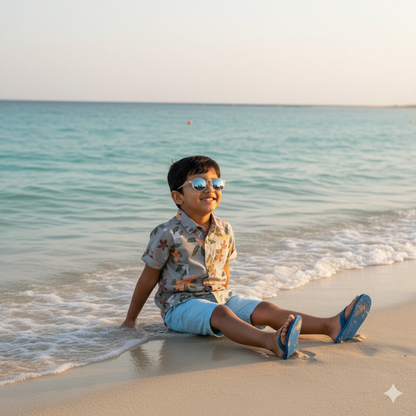 Boys Slim Fit Floral Printed Grey Casual Shirt