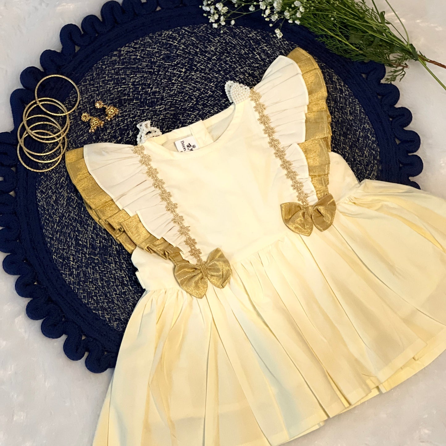 Ethnic Girl Frock with Golden Bow Detailing