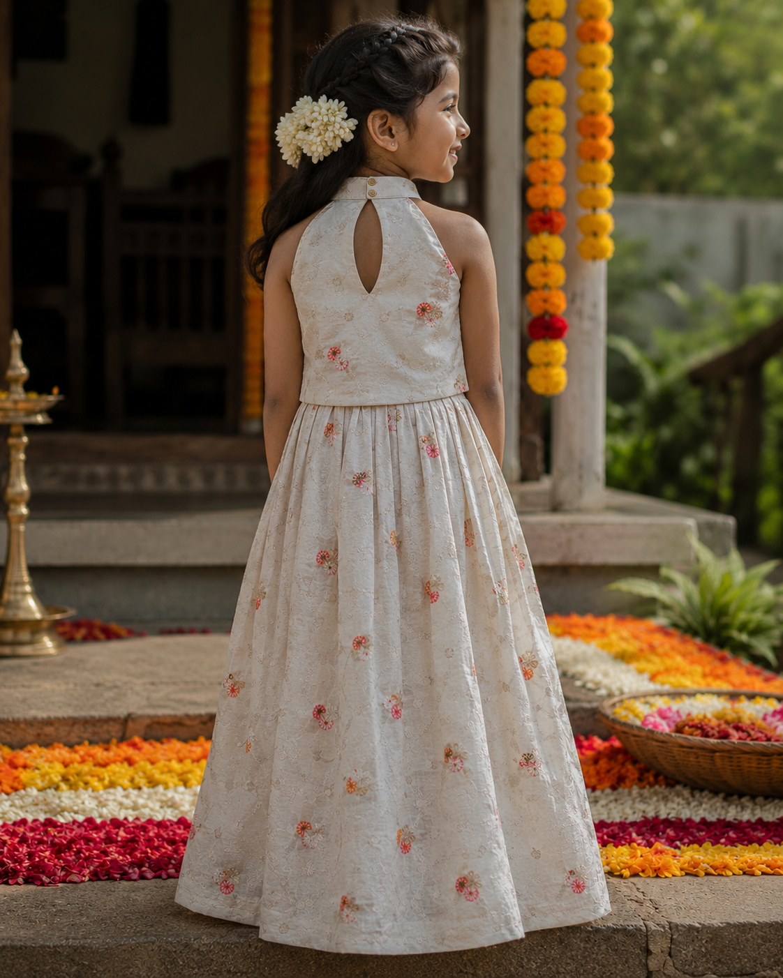 Kinclub Originals - Elegant Ivory Embroidered Halter Dress