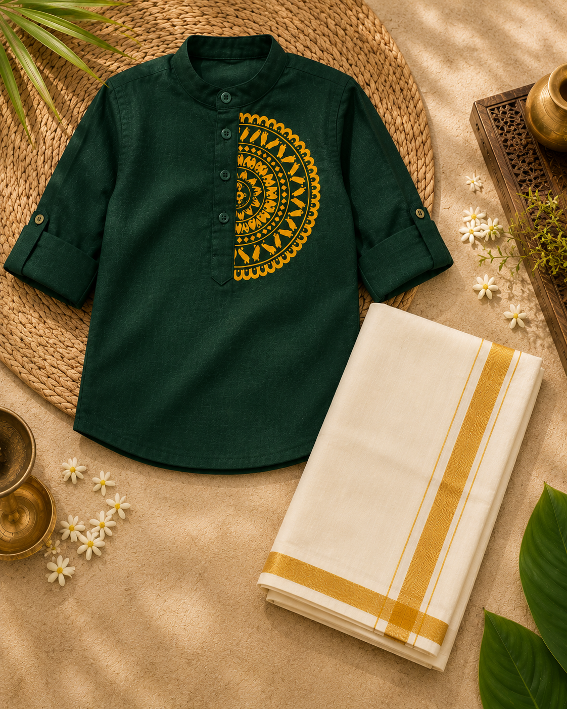 Green Ethnic Kurta with mandala print - Lush