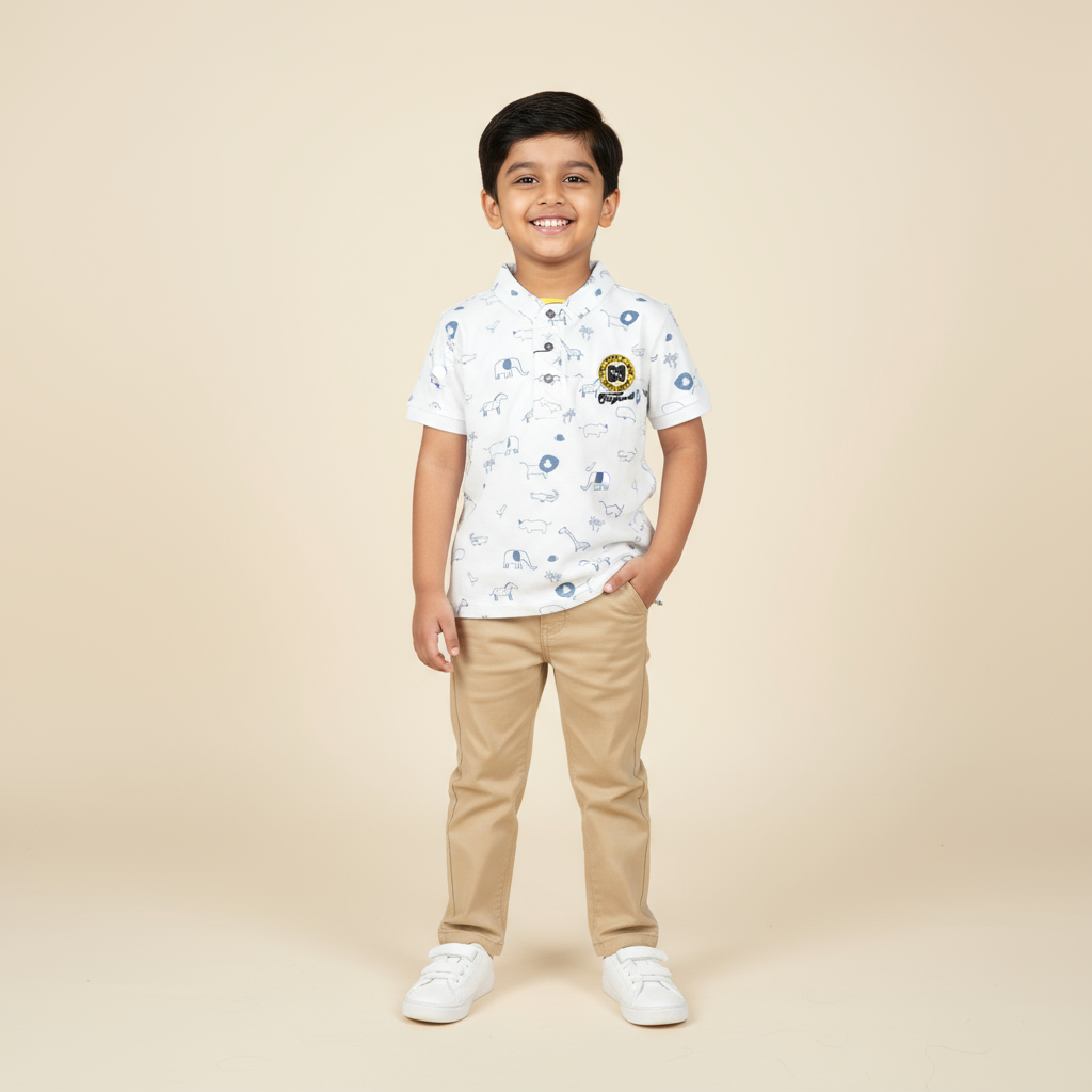 Boys Slim Fit Animal Printed Casual T-Shirt