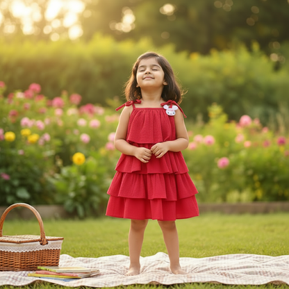 Elegant Red Tiered Ruffle Dress