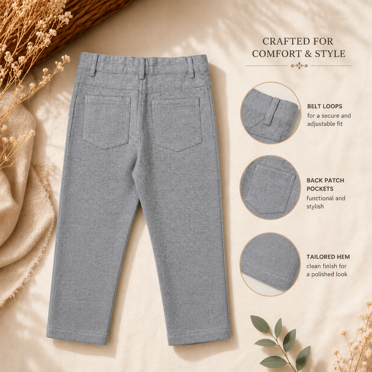 Boys Slim Fit Ash Pants